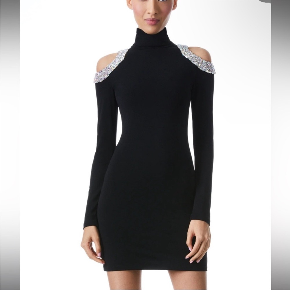 Alice and Olivia Open Shoulder Embellished Mini Dress
